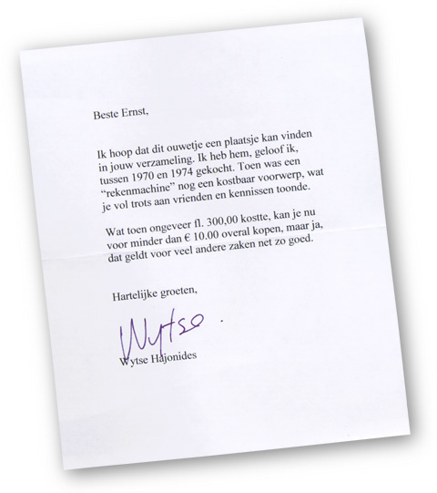 Letter by Wytse
			Hajonides